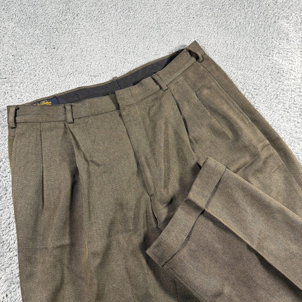 VTG Brooks Brothers Dress Pants Mens 34x28 Brown Pleated Cuffed Twill  USA Made